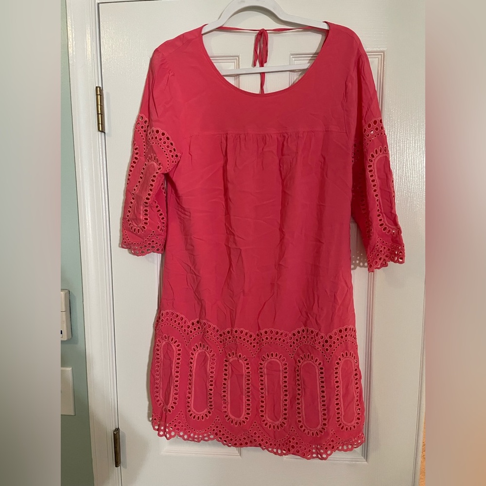 Coral eyelet dress